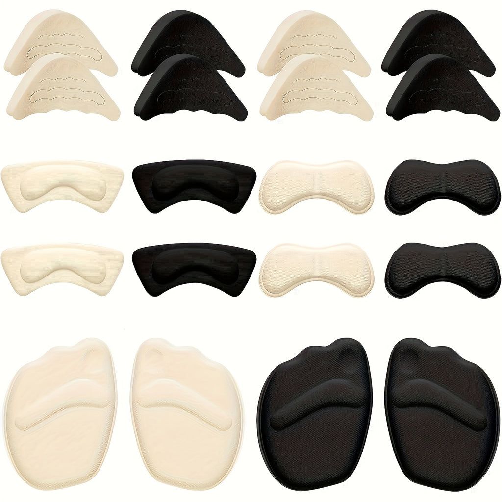 10 Pares de Almohadillas Ajustables para Talón y Dedos - Cojines Antideslizantes para el Antepié y Grips para Talones para Tacones Altos | Plantillas Ergonómicas en Blanco y Negro para Eventos Formales de Mujer, Trabajo y Comodidad Diaria